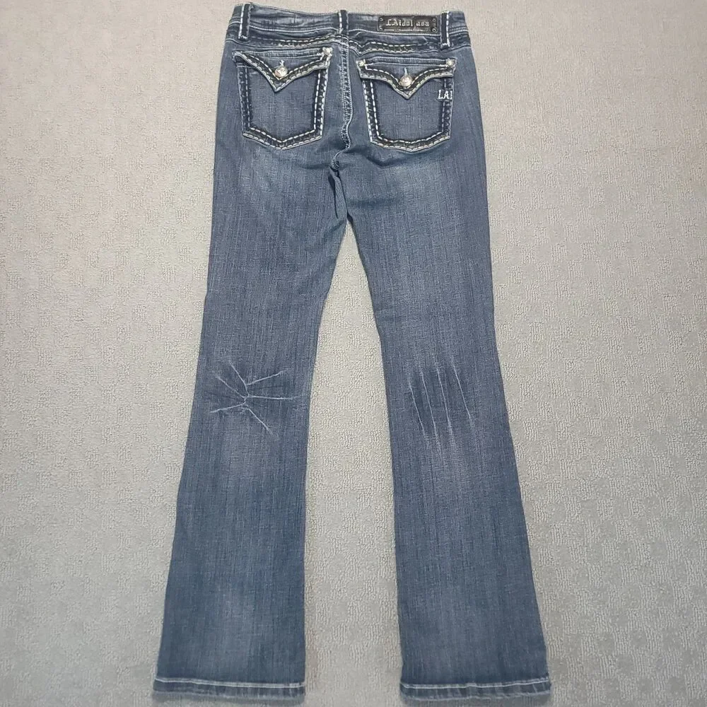 LA Idol USA Jeans Womens Juniors Size 13 Stretch Flare Bootcut Mid Rise Blue